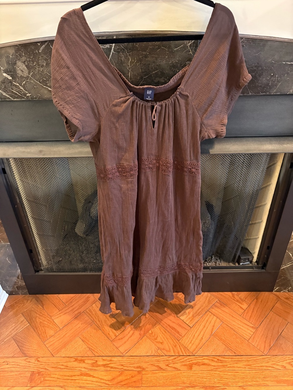 GAP Brown Short-Sleeve Mini Peasant Dress